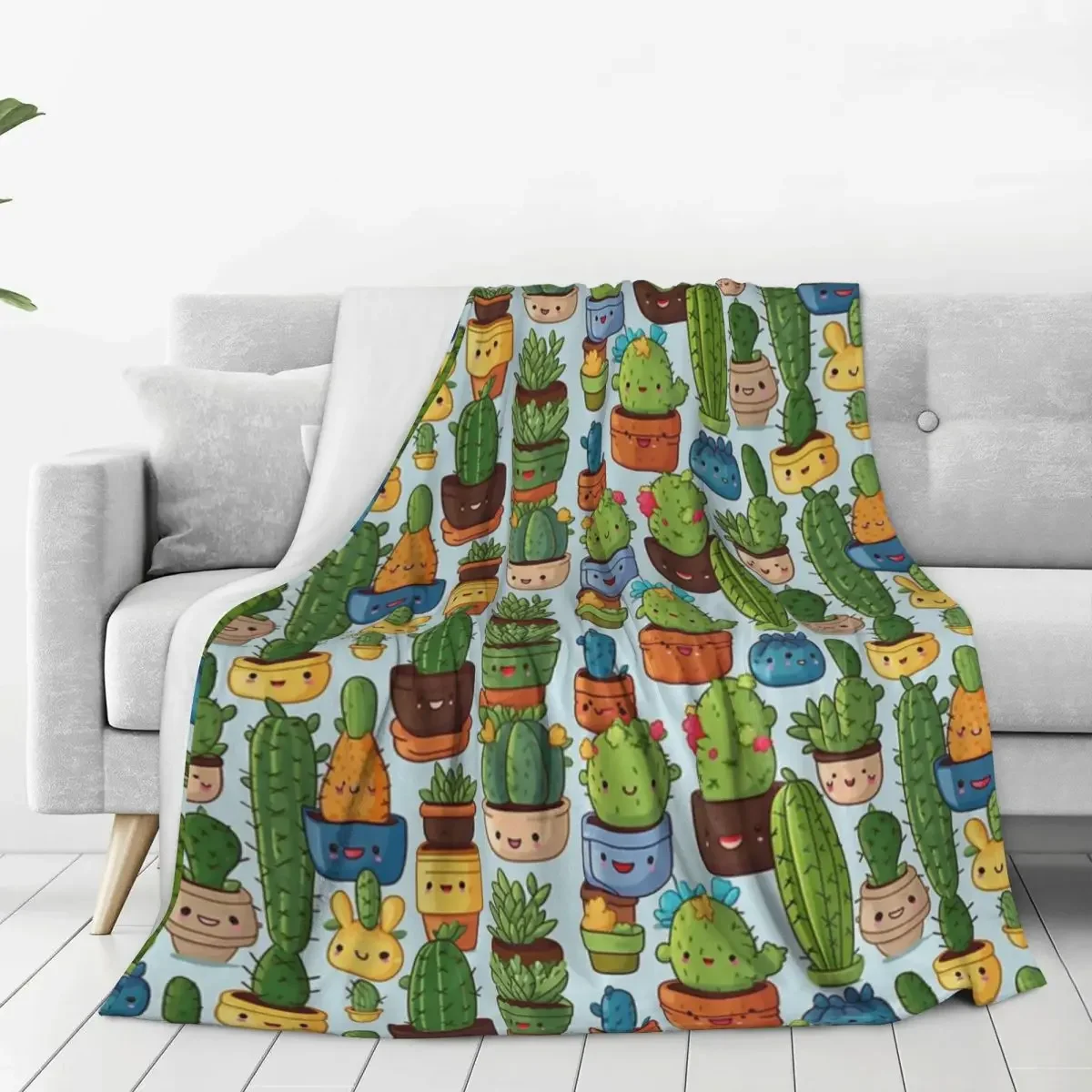 

Adorable Cactus Delight Cute Cactus Whimsical Desert Charm Blanket Fleece Super Soft Sofa Throw Blankets For Home Bedroom