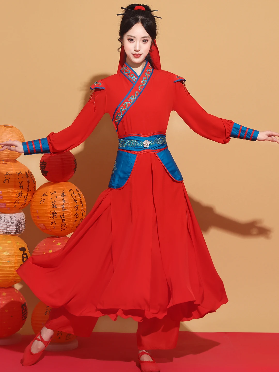 

Red Women's Waist Drum Costume Fan Dance Rice Crop Song Performance Suit National Stage Costume Spring 2026 New Arrival