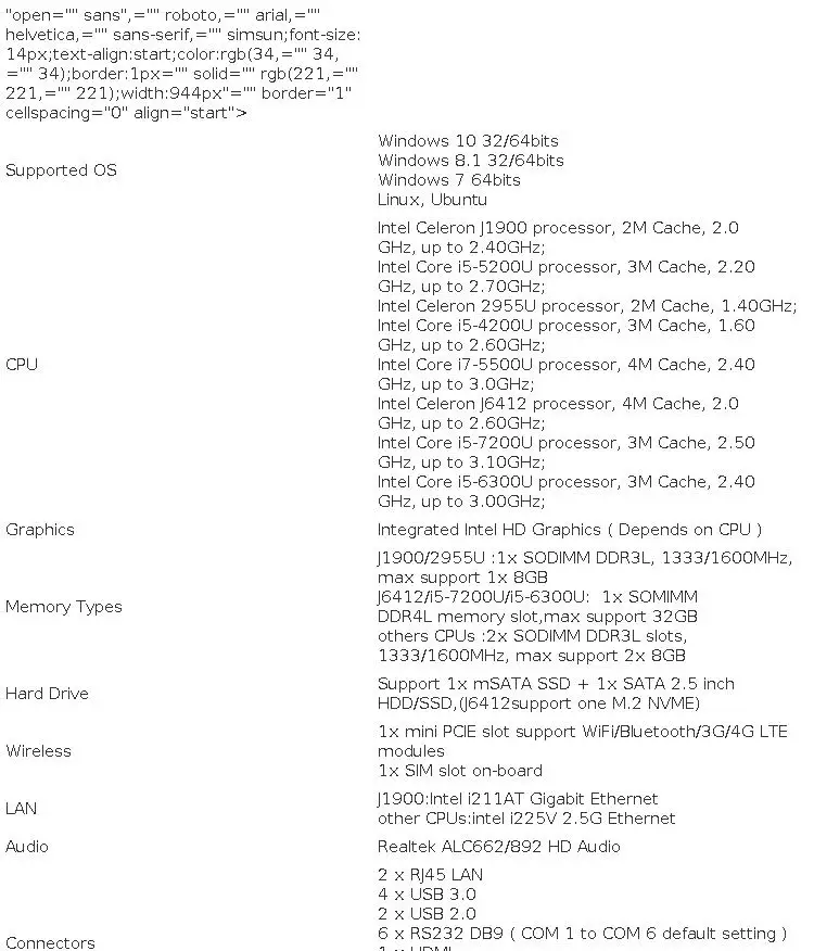 Mini Industrial PC Fanless Dual LAN 6*COM 4G LTE Core i5 4200U i7 4500U J1900 HD WiFi 6*RS232 RS485 Windows 11 Linux Computer