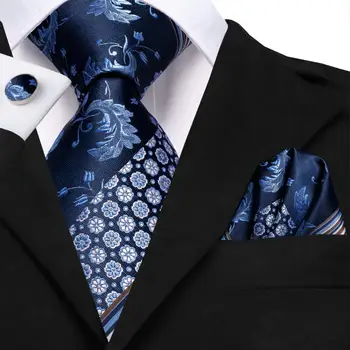 Corbata de boda de seda Floral azul marino para hombre, gemelos prácticos, regalo, corbata para hombre, moda, fiesta de negocios, Dropshiping, diseñador de alta corbata