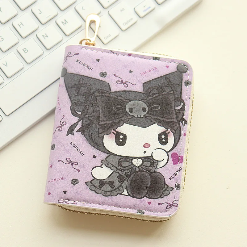 Sanrio Kuromi Wallet Bags Cartoon Kuromi PU Purse Card Holder Fold Zip Compact Wallet For Women Birthday Clutch Pouch Girls Gift