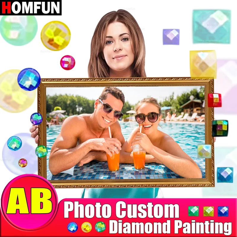 HOMFUN AB Drills Foto Mistero Personalizzato Pittura Diamante 5D Fai da Te Immagine Misteriosa di Strass Ricamo 3D Punto Croce Regalo