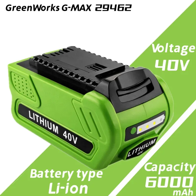 6.0Ah 40V 29472 Lithium Battery Replacement for GreenWorks G-MAX Li-ion 29462 2901319 Power Tools 24282 24252 21332
