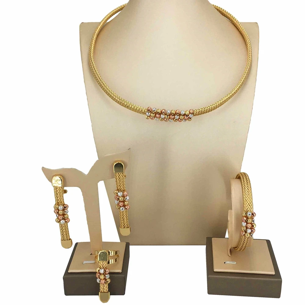Yuminglai Brazilian Gold Plated Jewelry Sets For Women Original Luxury Round Necklace Big Wedding Dinner Bijoux FHK16029