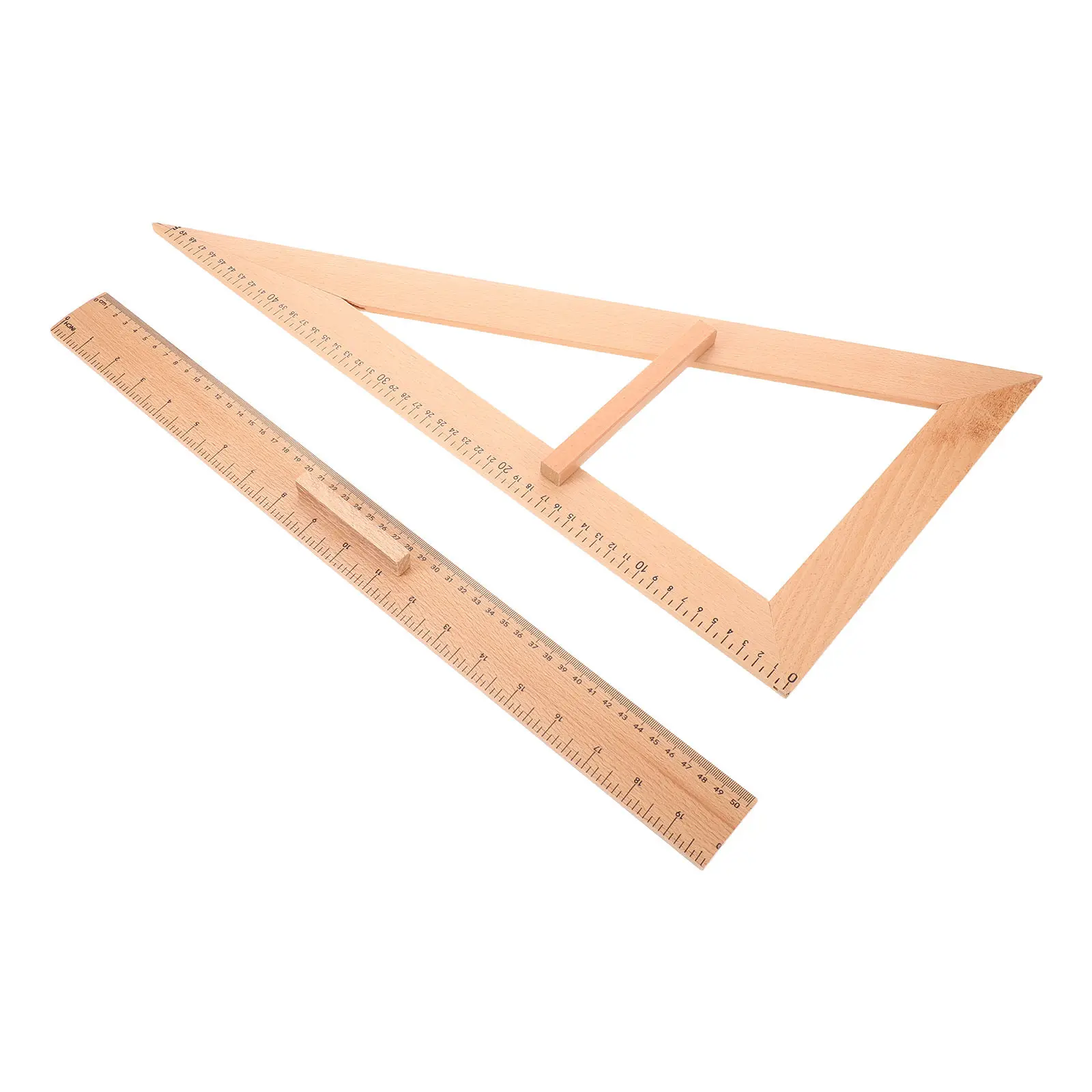 2pcs-wooden-triangle-ruler-straight-measuring-tool-50cm-teaching-aids-classroom-supplies-student-crafting-carpenter-square-ruler