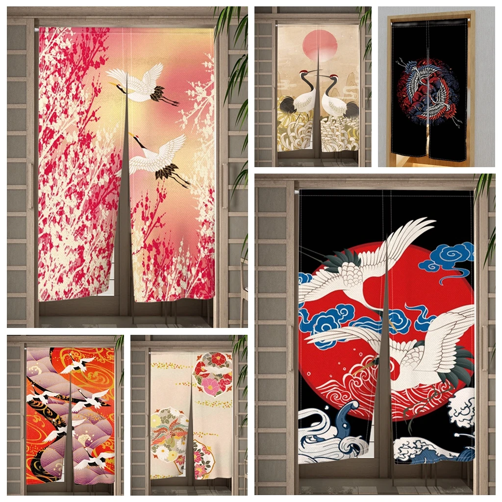 

Japanese Kitchen Partition Door Curtain Entrance Bedroom Toilet Half Corridor Feng Shui Crane Noren Custom Curtains Decoration