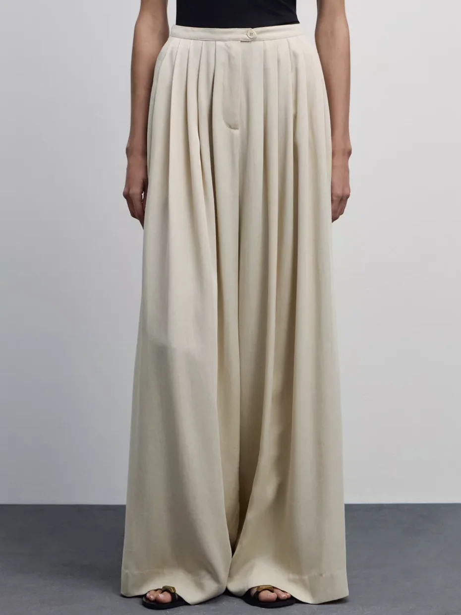 Parc Fee Casual Loose Apricot Women's Pants Fashion High Waist Wide Trousers Elegant Classic Full Length Pants Female Clothing