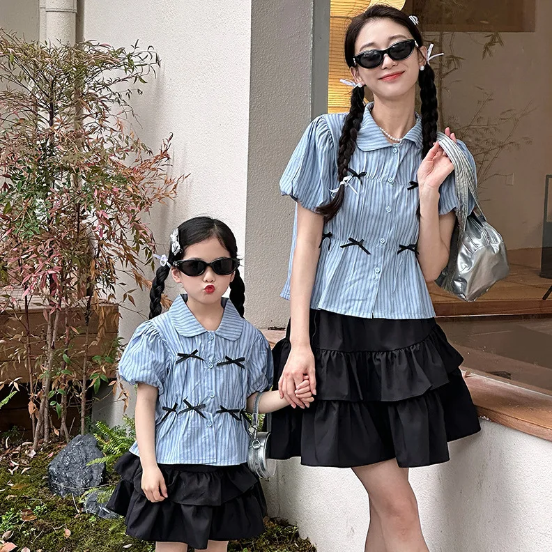 

Mother Daughter Matching Outfits Mom Baby Girl Matching Clothes Sets Korean Mommy and Me Ruffles Sleeves Blouse Skirts 2 Pieces