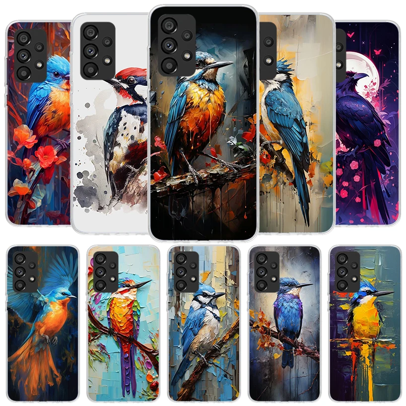 Animal Oil Painting Bird Phone Case For Samsung Galaxy A17 A37 A57 A16 A26 A36 A56 A15 A25 A35 A55 A14 A24 A34 A54 A13 A23 A33 A