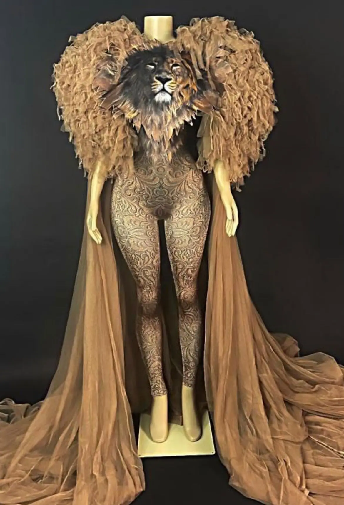 

Sexy Lion king costume Women female stage dance wear Long Tail DJ Nightclub Evening Outfit Birthday Celebrate Stage costume