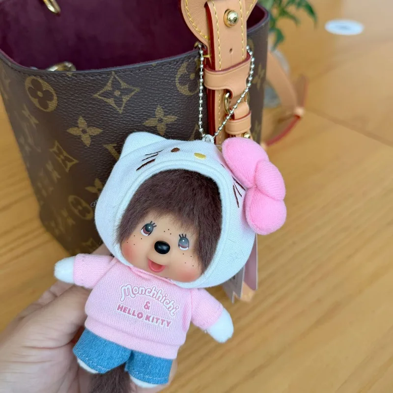 Monchhichi Plush Keychain Cute Kawaii Monkey Doll Keyring Fluffy Bag Pendant Charm Backpack Hanging Ornament Car Key Chain Gift