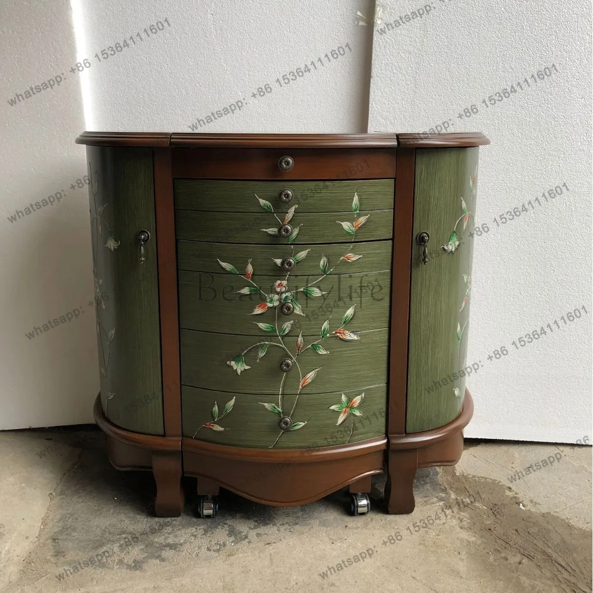 Beauty comb flip folding dresser stacked gold painted dressing stool mirror combination