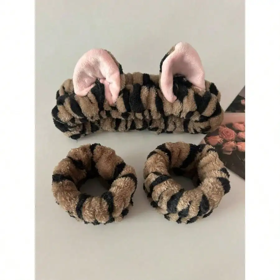 

3pcs Cat Ear Headbands Waterproof Wristband for Wash Face Makeup Back To School