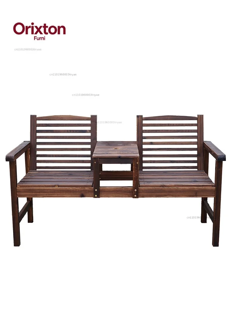 Antiseptic wood tables and chairs Outdoor courtyard Double backrest chair Carbonized solid wood coffee table stool Balcony