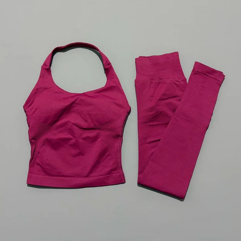 2 Pieces HISTELLO Sports Set Backless Tank Top High Waist Scrunch Leggings Seamless Breathable Gym Workout Fitness Clothes image 6