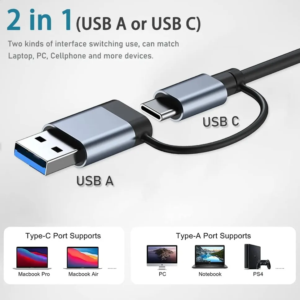 2 in 1 USB HUB 3.0 USB C HUB 8 Port Type C Expander Splitter USB Dock Multiport Adapter USB Expander for Xiaomi Phone Tablet