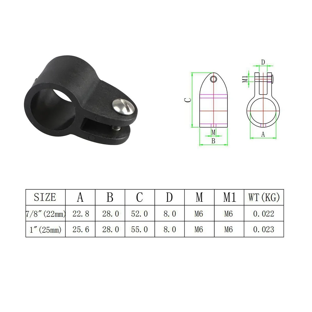 2PCS 22mm 25mm Black Nylon Plastic Top Jaw Slide Cap Bimini Railing Fitting For Yacht Boat Hardware