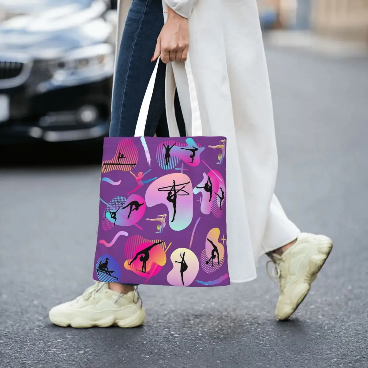 Bolso de mano de lona para mujer, bolsa de hombro reutilizable para estudiante de gimnasia, atleta, gimnasio