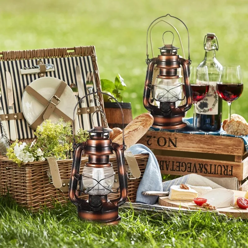 

12 Pieces 8 Inch Vintage LED Hurricane Lantern 12 Warm LEDs And Dimmer Switch Battery Operated Farmers Hanging Lantern