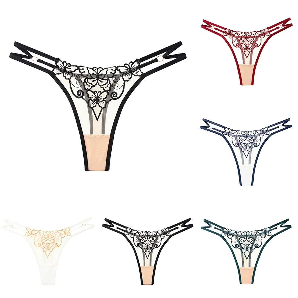 Women Sexy Lace Panties Transparent Embroidery Floral Lingerie Low Waist Thin Strap Thong G String Sex Ultrathin Briefs Tangas