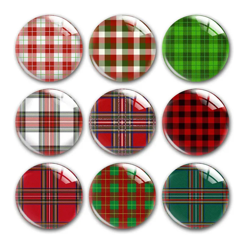 

Merry Christmas Xmas Buffalo Plaid Red Winter Round Photo Glass Cabochon Demo Flat Back DIY Jewelry Making Supplies Snap Button