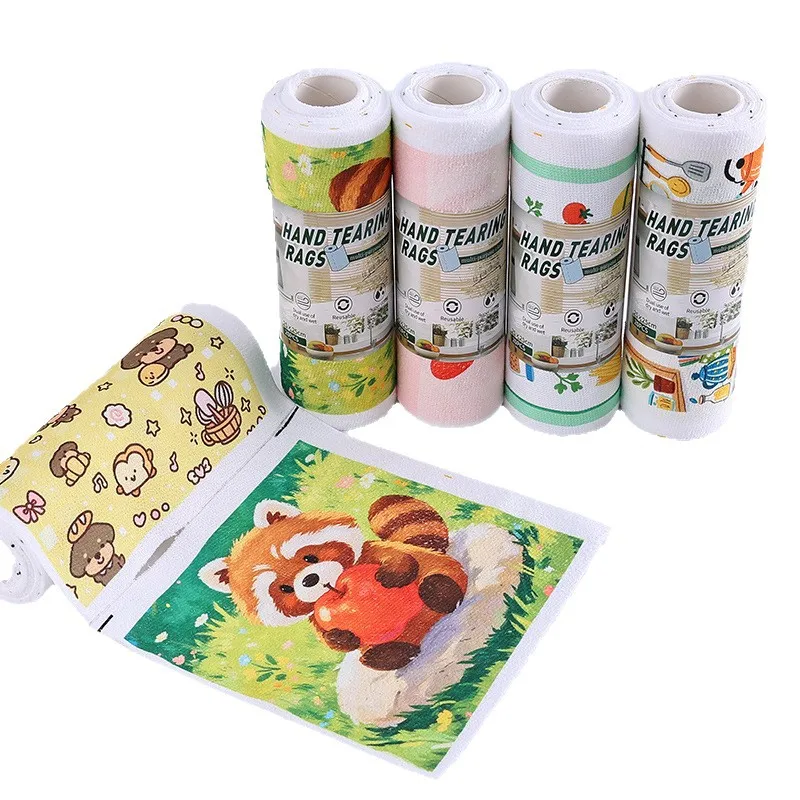 Hand torn rag cartoon INS wind pattern lazy week throw rag dish towel water absorption thickened kitchen dishcloth