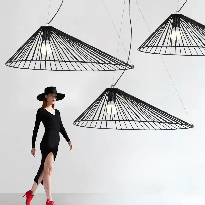 Nordic Iron Straw Hat Ceiling Lamp Postmodern Steel Pendant Light Modern Fixture for Dining Room and Living Room Decoration