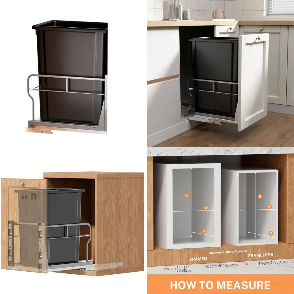 

8 Gallon Pull-Out Trash Bin with Soft-Close, Door-Mounted Kit for Cabinets 12 Wide