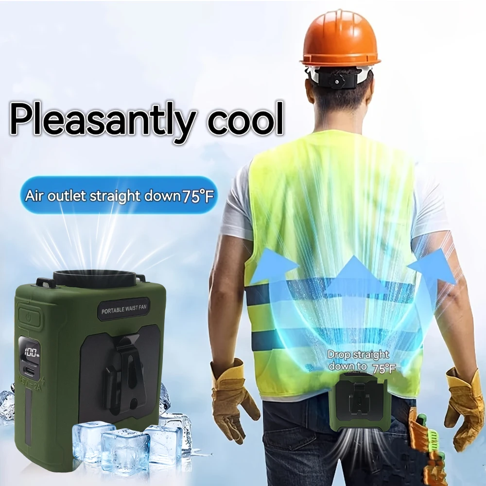 20000mAh Portable Waist Hanging Fan 5-Speed Wearable Waist Fan 40H Heat Dissipation Suitable For Outdoor Work