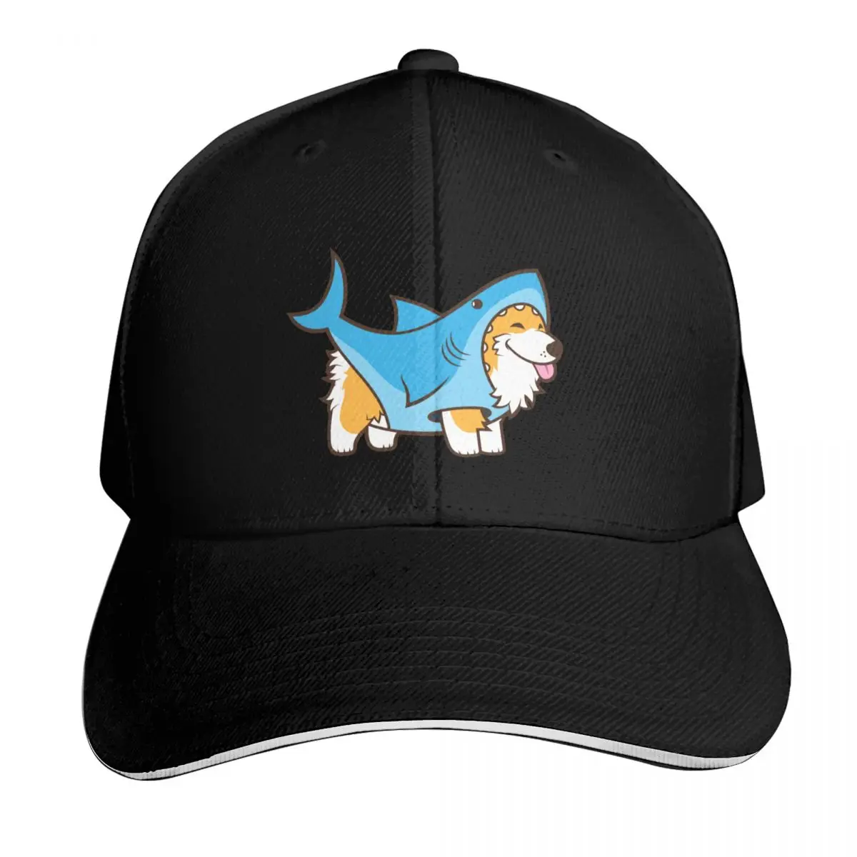 Corgi In a Shark Suit Baseball Cap Vintage Retro Embroidered Lightweight Packable Gift for Him Her