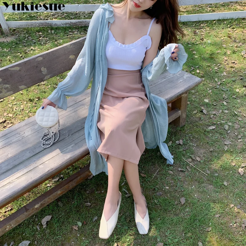 Summer New Long Sun Protection Clothing+Tank Top+Half Skirt Fashion Casual Three Piece Set Leisure Simple Commuting Style Design