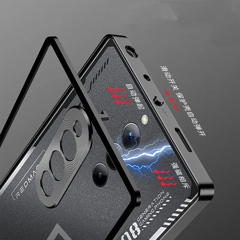 Metal Bumper Glass Back Cover Magnetic Phone Case For Nubia Red Magic 8s Pro case Aluminium magnet covers For red magic 8s pro+