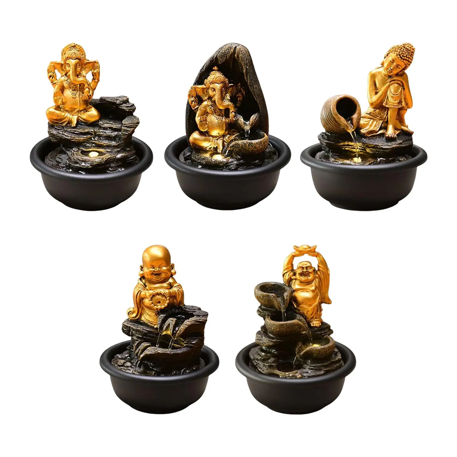 Mini Decoration Decorarive Buddha Statue Waterfall Fountain Tabletop Fountain for Desktop Yard Office Garden Holiday Gifts