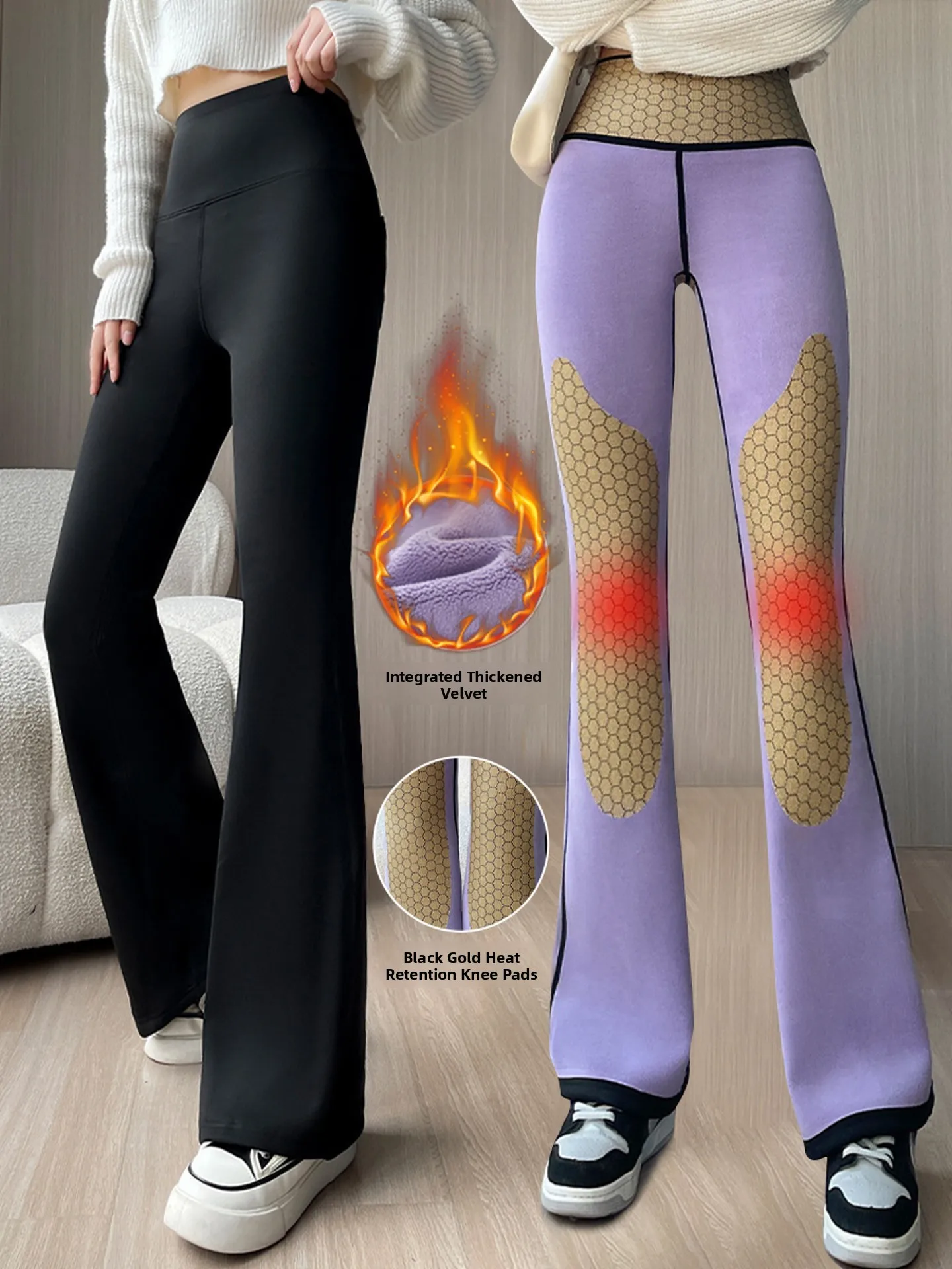 

Женские расклешенные брюки для йоги с высокой талией на подкладке, теплые обтягивающие длинные леггинсы для похудения, осень-зима