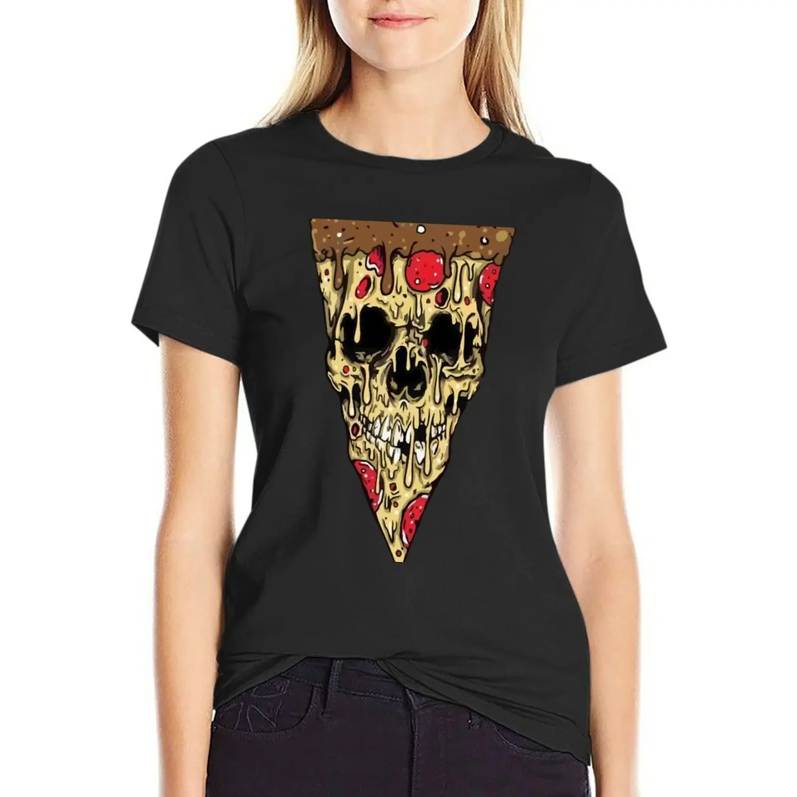 

Pizza skull T-Shirt animal print quick-drying heavyweights clothes for Women