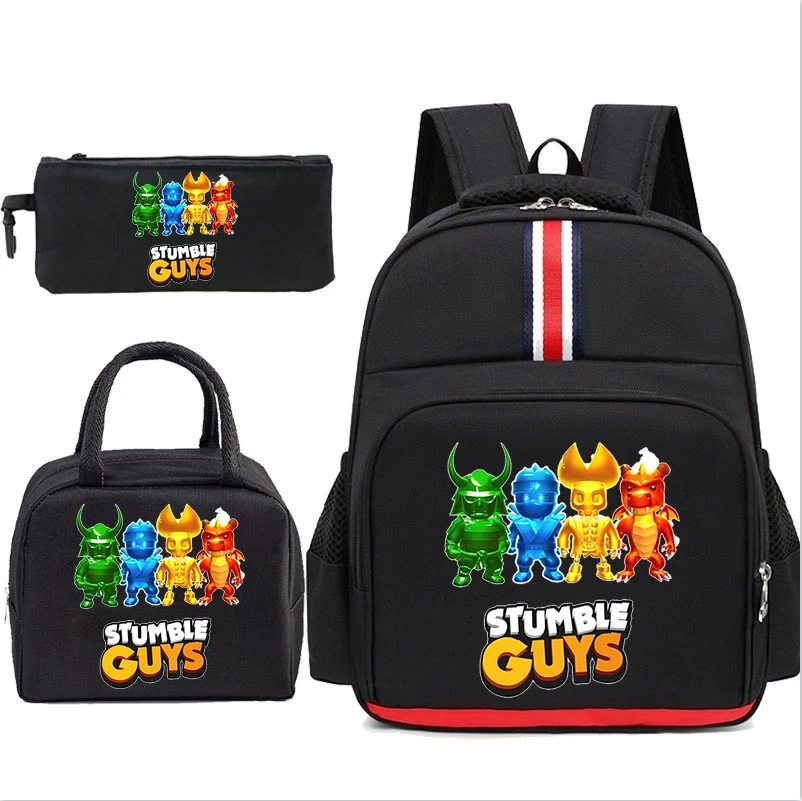 3pcs/set Game Stumble Guys School Bag Cartoon Anime Boy Girl Knapsack Funny Stumble Guys Backpack With Lunch Bag Pencil Bag Gift