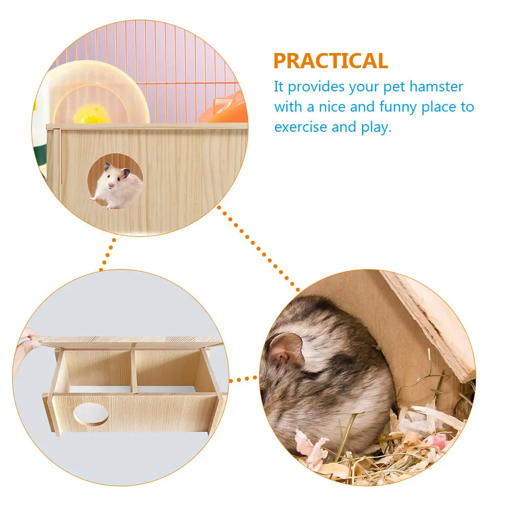Rectangular Hamster Wooden Rat Hideout Bite-Resistant Wear-Resistant Cage Accessory For Small Pet Play Training
