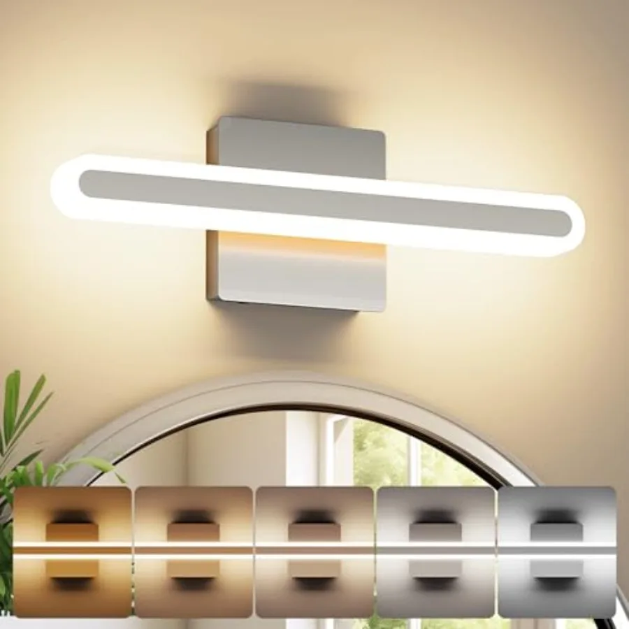 

15.7 Inch Brushed Nickel Vanity Light for Bathroom 5CCT Dimmable LED Light Bar, 16W Hardwired Mirror Light, Adjustable Brightne