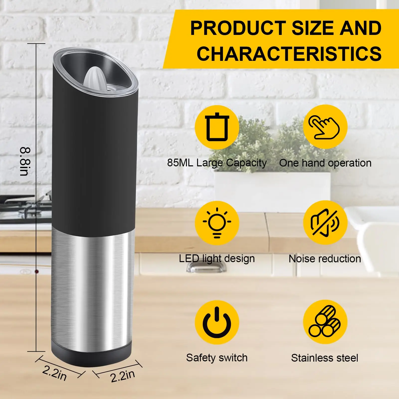 

1/2pcs Automatic Pepper Grinder Set Adjustable Coarseness Electric Salt Pepper Grinder Kitchen Sea Salt Shaker Spice Mills