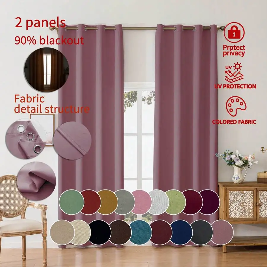 Eyelet Blackout Curtains 90% Light Blocking, 240 GSM Solid Thermal Drapes For Bedroom Living Room, Multiple Colors 3 Sizes