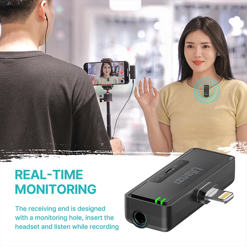 Ulanzi Pena Rekaman Suara Mikrofon Nirkabel 2.4G untuk iPhone 14 13 12 11 Pro Max X XS XR Max Mikrofon Noise Cancelling