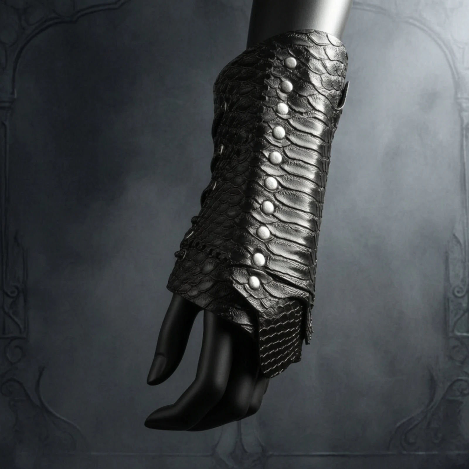Faux Leather Bracer with Lace-up Closure Adjustable Medieval Costume Arm Guard with Scale Panels for Cosplayers