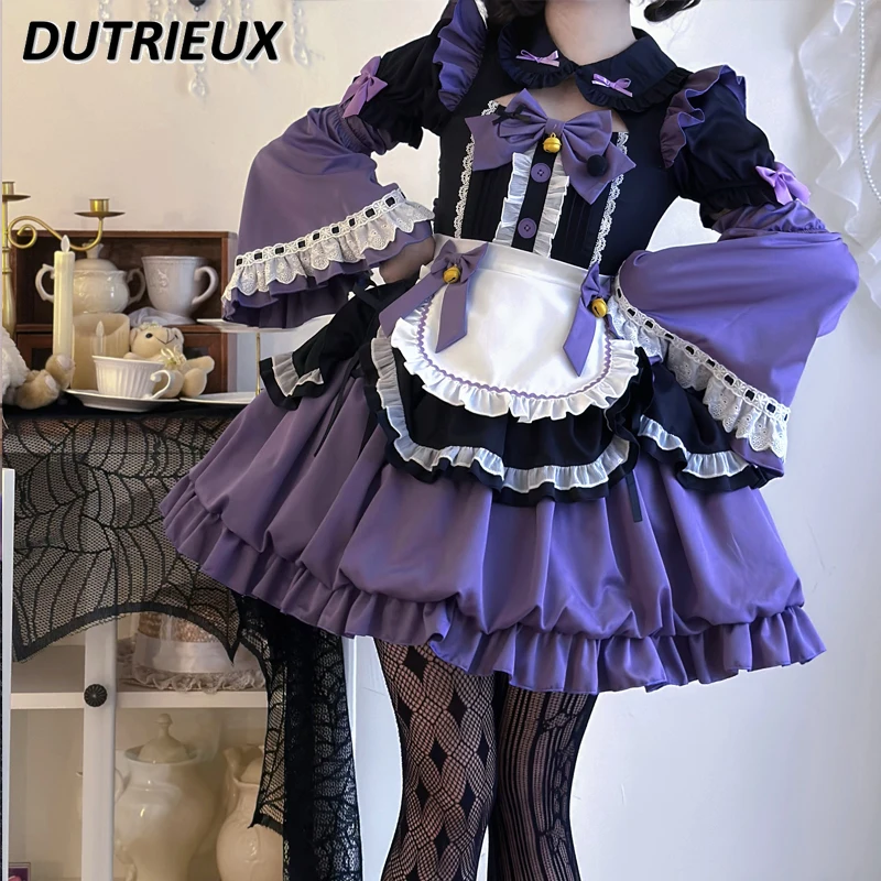 

Original Design Maid Lolita Cute Short-Sleeve Op Bud Dress Sweet Girl Doll Collar Color Matching Waist Trimming Short Dresses