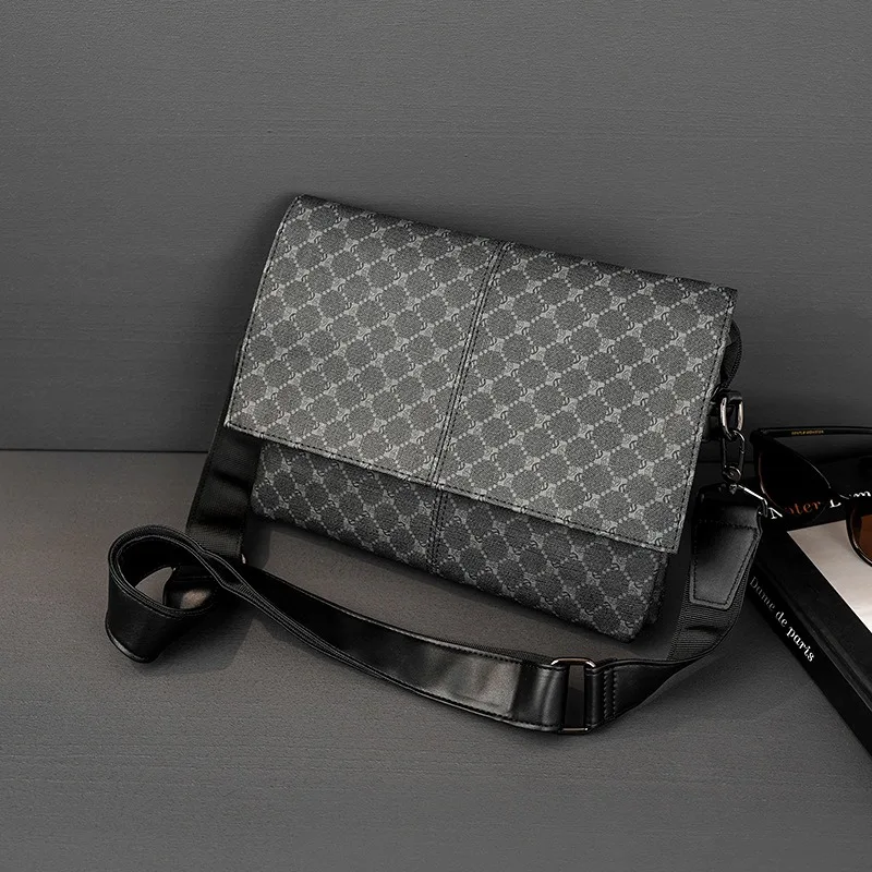 Fashion Men Crossbody Bags Plaid Floral Print Shoulder Bags Men Flap Crossbody Bag Luxury Design Leather Sling Satchels Male