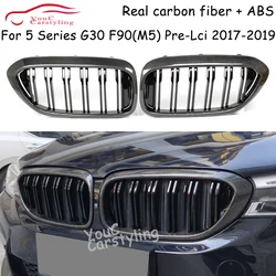 G30 Real Carbon Fiber Front Bumper Kidney Grille Mesh For BMW 5 Series G31 F90 M5 2017-2019 530i 540i M550i Gloss Black Grill