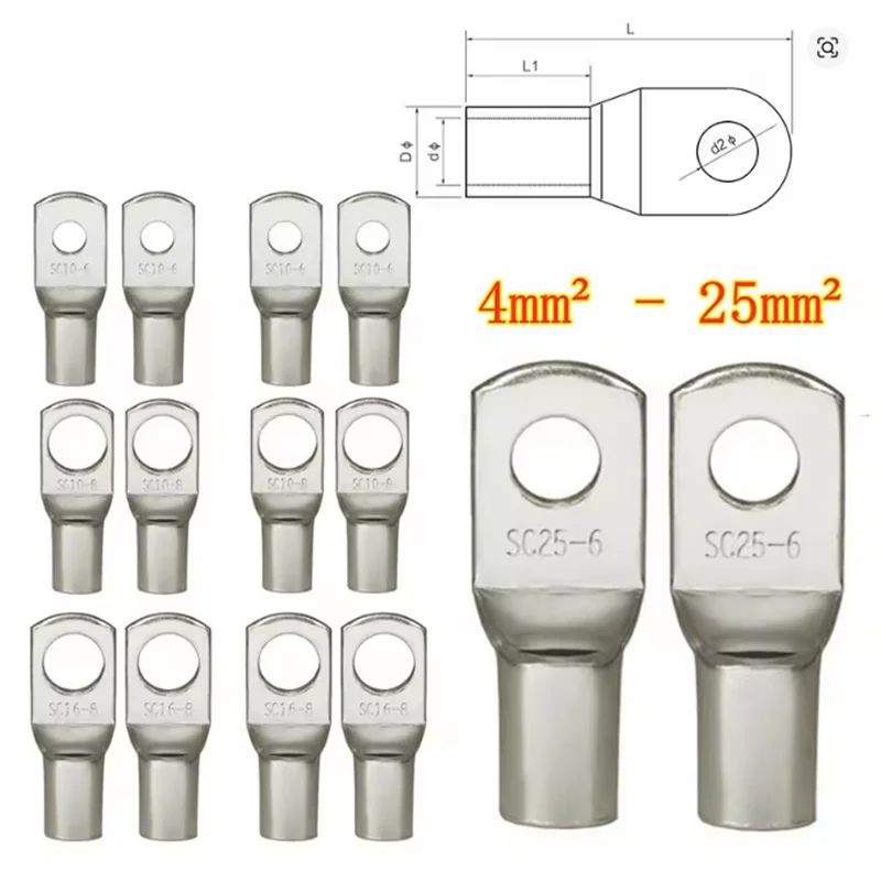 20PCS 4-25mm Assortment Tinned Copper Lugs Ring Crimp Terminals Battery Wire Welding Cable Connectors Kit