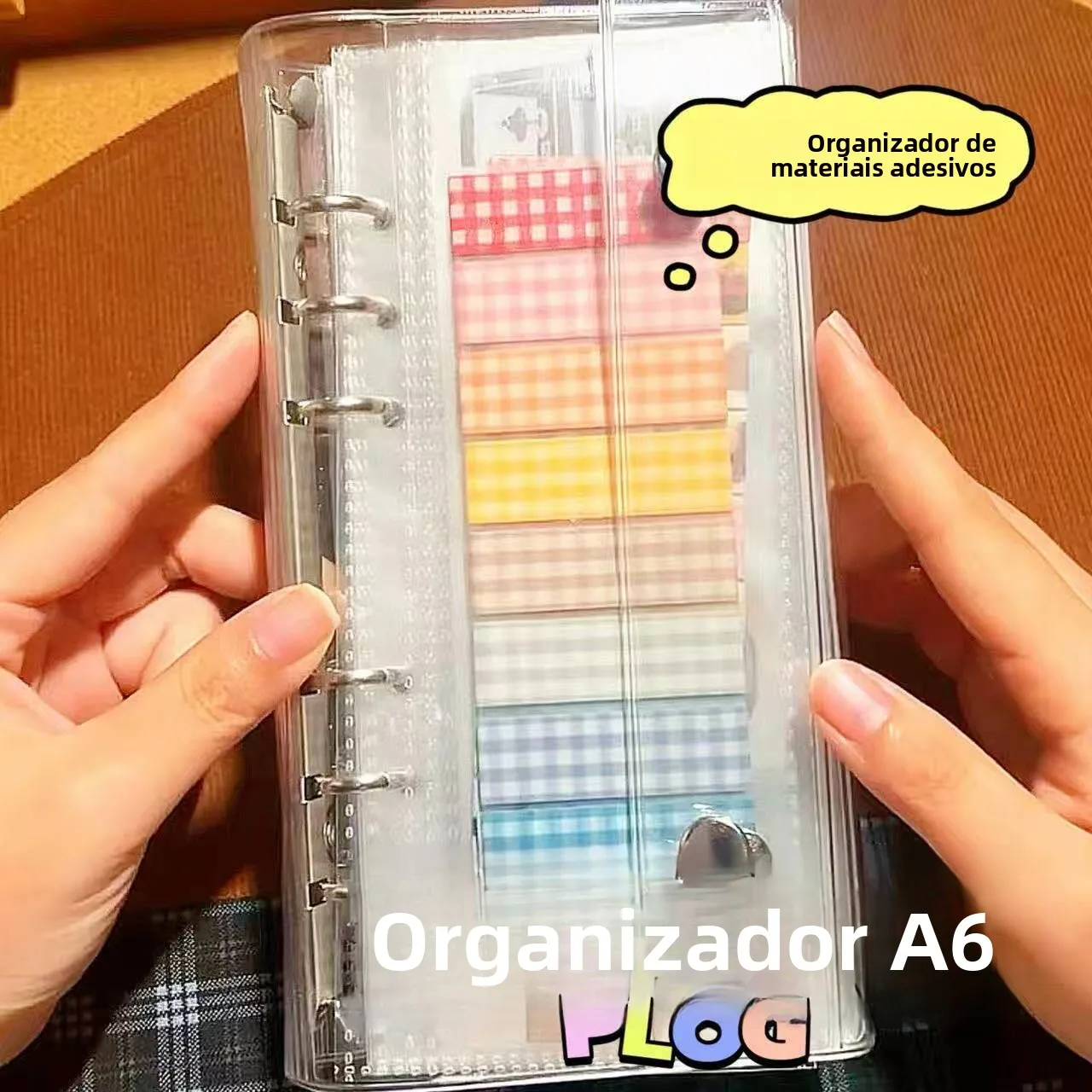 a6-narrow-double-buckle-transparent-shiny-dust-cover-sticker-album-ins-style-refillable-notebook-material-storage-album