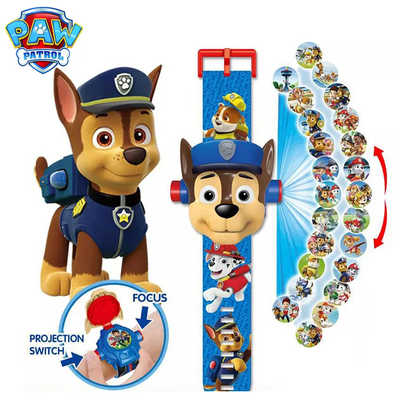 Anime Paw Patrol Children's Watch 3D Projection Watch Chase Skye Rubble Marshall Flip-top Projection Electronic Watch Kids Toys