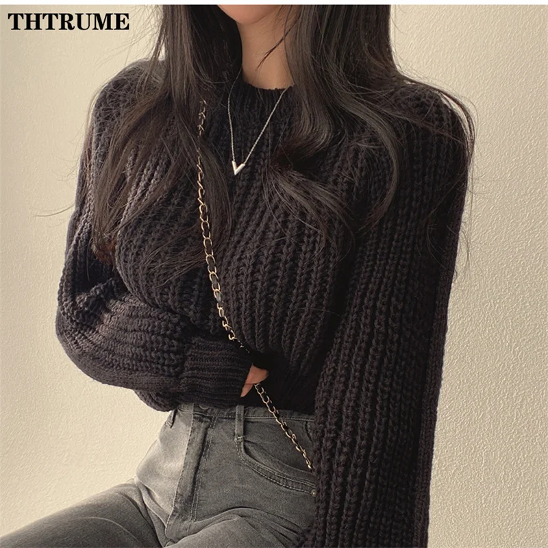 Elegant Solid Autumn Winter Sweaters Fashion Long Sleeve Pink Basic Warm Round Neck Jumpers Korean Casual Communte Knit Pullover