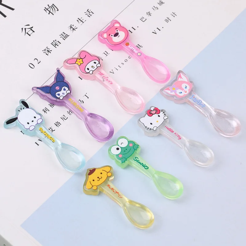

2024 Sanrio Kawaii Kuromi Cinnamoroll Transparent Spoon Girl Heart Sweet Cute Cartoon Pompompurin Diy Hair Clip Accessories Toys